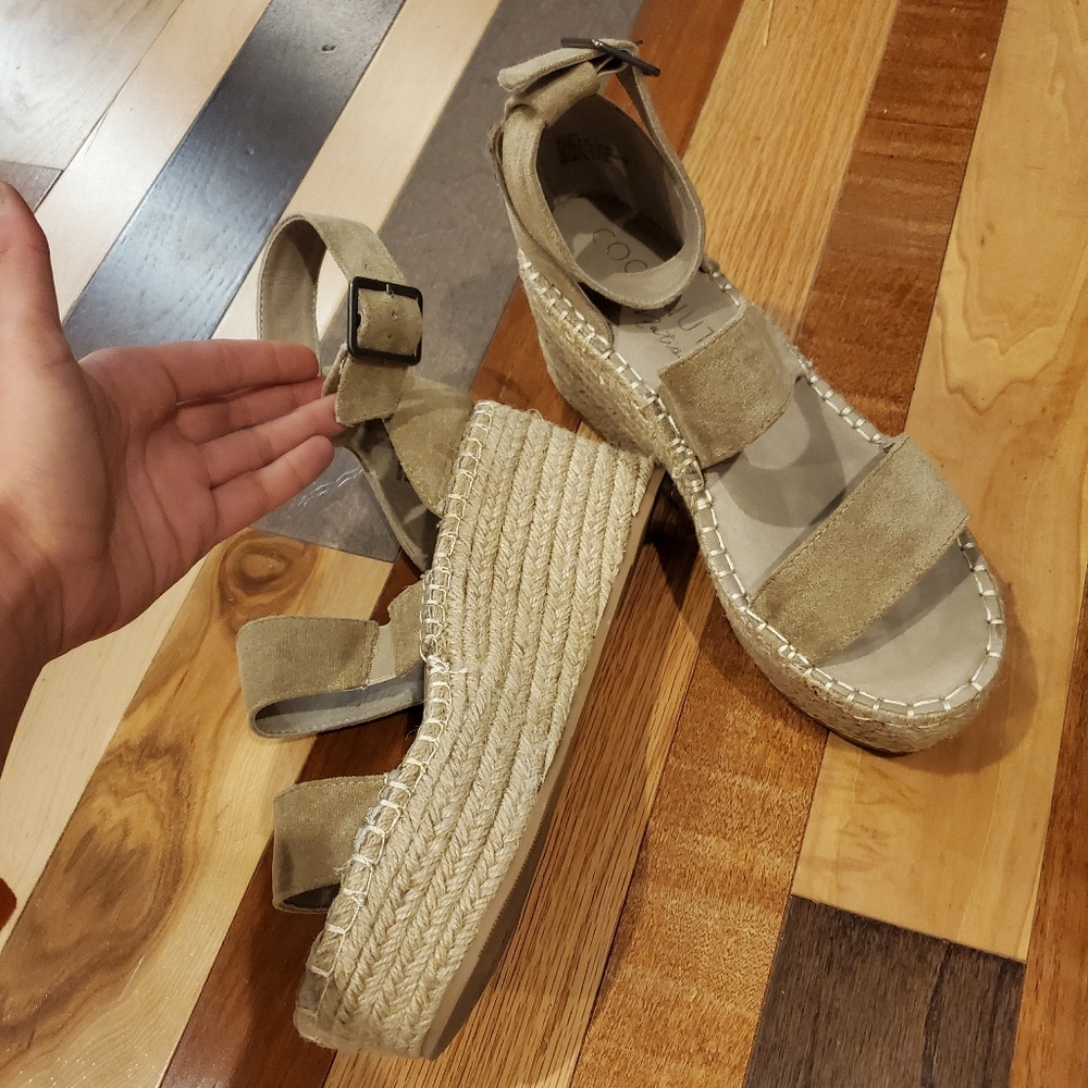 Suede Strap Wedge Sandals